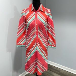 Women’s linen shirt style dress red striped size small